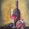 Bottle of Red Wine with Grapes Still Life Painting