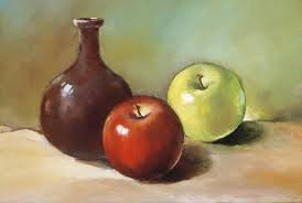 Golden Apples on Silver Tray Still Life Painting