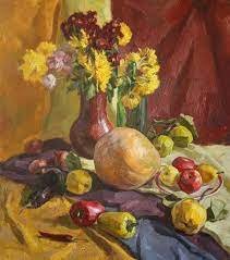 Vintage with Pears and Cheese Still Life Painting