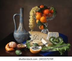 Bottle of Red Wine with Grapes Still Life Painting